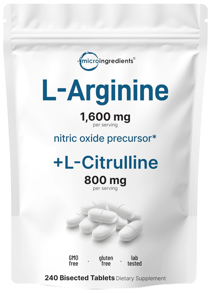 L-Arginin 1,600mg Nitric Oxide Supplement för Män med L-Citrulline, 240 Bisected Tablets | Nitric Oxide Precursor | Muscle, Energy, & Heart Support | Non-GMO, Gluten Free - 4 månaders leverans