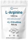 L-Arginin 1,600mg Nitric Oxide Supplement för Män med L-Citrulline, 240 Bisected Tablets | Nitric Oxide Precursor | Muscle, Energy, & Heart Support | Non-GMO, Gluten Free - 4 månaders leverans