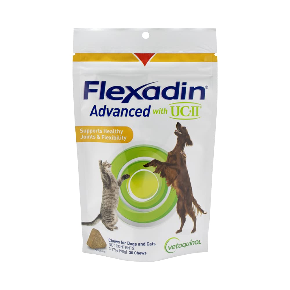 Vetoquinol Flexadin Advanced Dog Hip och Joint Supplement med Undenatured Collagen, One Chew a Day Hip och Joint Support Chew for Dogs and Cats, Clinically Proven Vet-Approved Formula, 30 Chews