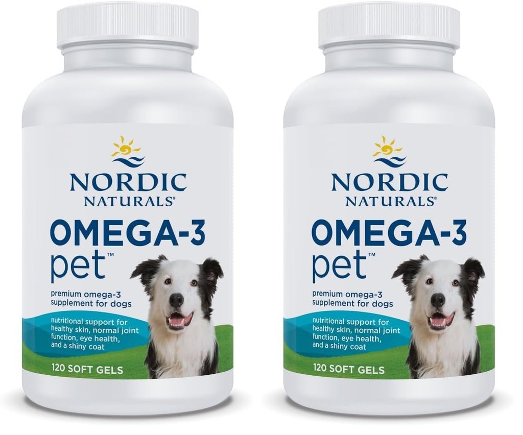 Nordic Naturals Omega-3 Pet, Unflavored - 120 Soft Gels - 330 mg Omega-3 Per Soft Gel - Fiskolja för hundar med EPA & DHA - Främjar hjärta, hud, Coat och immun hälsa (Pack of 2)