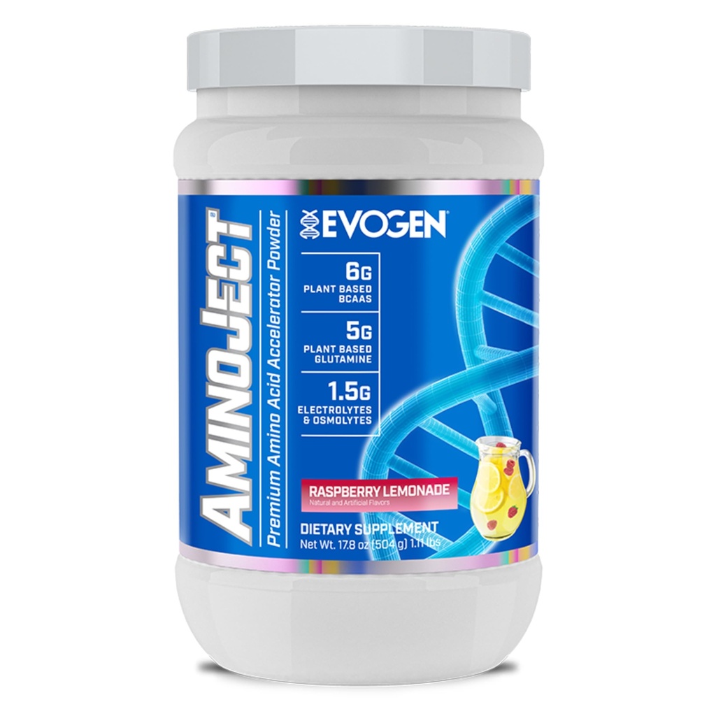 Evogen AminoJect - Premium BCAA Powder & EAA Recovery Formel med Electrolytes | Amino Acids Supplement för muskeltillväxt, Hydration och återhämtning | Raspberry Lemonade | 30 portioner