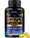 Omega 3 Fish Oil 3600 mg - Omega 3 Supplement | EPA & DHA - Heavy Metals Free - Heart, Brain & Joint Support - Purified Fish Oil for Men & Women - Lemon Flavored - Made in USA, 90 Softgels