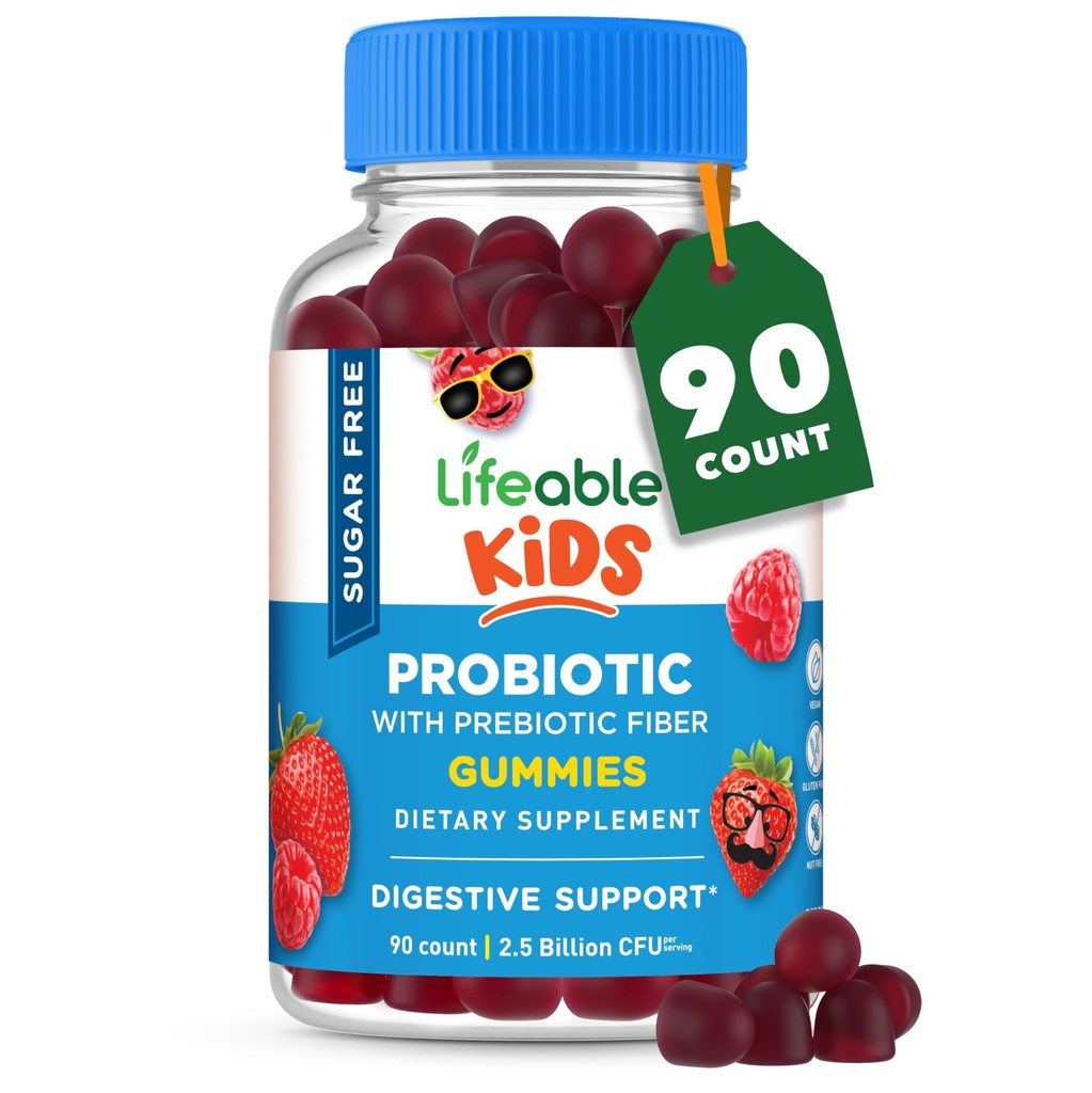 Lifeable Sugar Free Probiotics with Prebiotics Fiber for Kids – Great Tasting Natural Flavor Gummy Supplement – Keto Friendly Probiotic Chewable – 90 Gummies