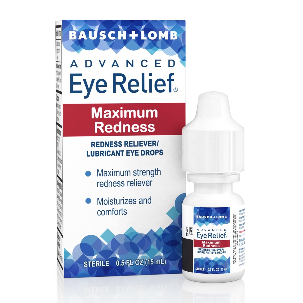 Bausch + Lomb Advanced Eye Relief, Maximal Redness Reliever och Lubricant Eye Drops, Soothes Burning & Irritated Dry Eyes, Moisturizes & Comforts, 0.5 Fl Oz (Pack of 6)