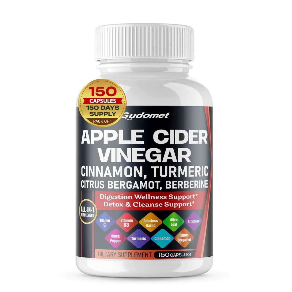 Apple Cider Vinegar Ceylon Cinnamon Turmeric Odorless Garlic Olive Leaf Artichoke Black Pepper -150 kapslar - Made in USA