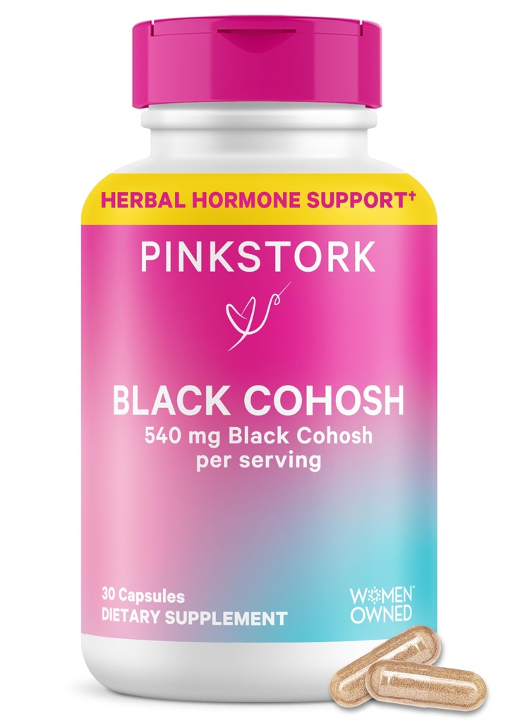Rosa Stork Black Cohosh tillskott för kvinnor - 540 mg ren svart Cohosh för Perimenopause, Menopause Support- 30 kapslar