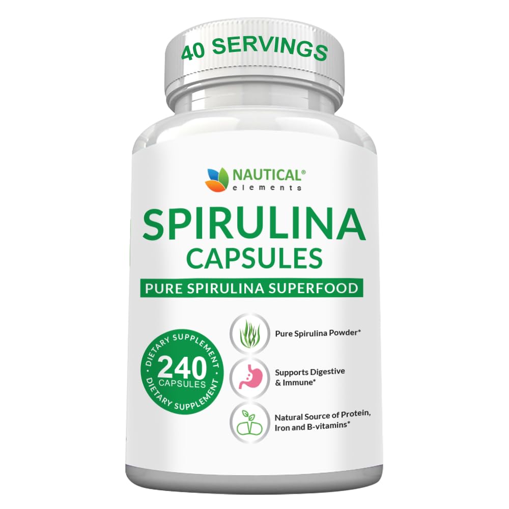 Spirulina kapslar 3000mg - 40 portioner av organisk spirulina kapslar - Rik i protein, antioxidanter och vitaminer - 240 organisk Espirulina pulver - stöder immun & kardiovaskulär hälsa