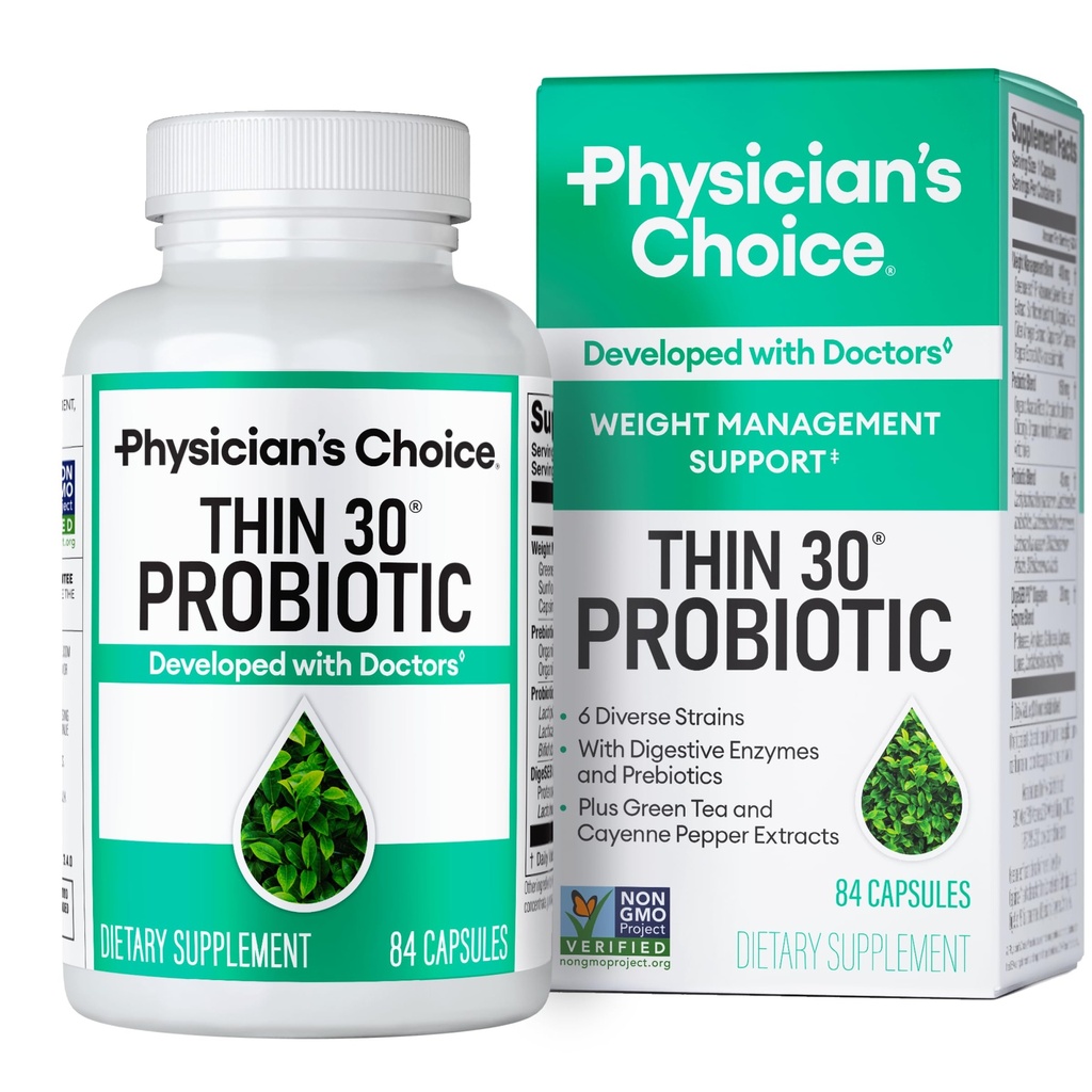 Läkarens CHOICE Probiotics for Weight Management & Bloating - 6 Probiotic Strains - Prebiotika - Key ingrediens Cayenne - Stöder Gut Health - Vikthantering för kvinnor och män - Grönt te - 84 CT