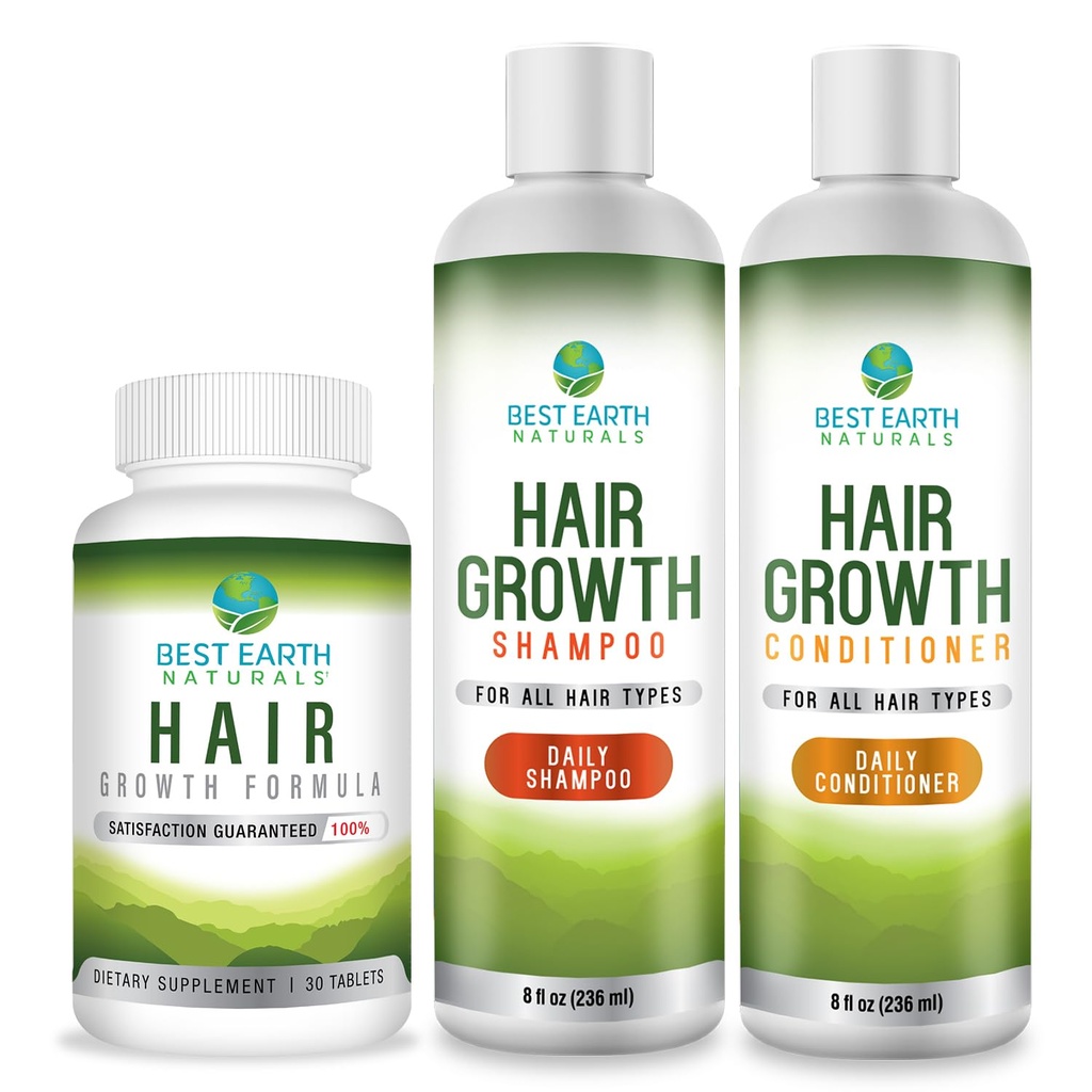 Bästa Earth Naturals Hårtillväxt Starter Set med hårtillväxt vitaminer, schampo och konditionär