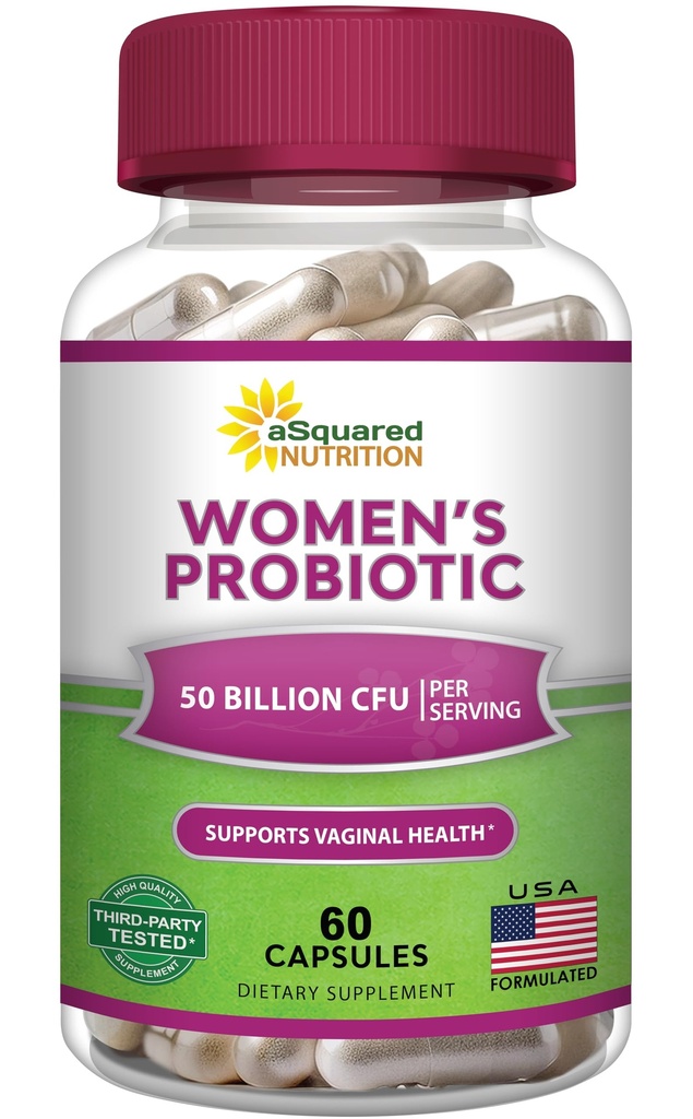 aSquared Nutrition Probiotics for Women - 50 Billion CFU Women's Probiotic Supports Digestive, Gut, Vaginal & Urinary Tract Health - Prebiotics for Females - 60 Capsules - Alt to Gummies