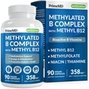 Metylerad B-komplex med Methylfolate och B12 Methylcobalamin 1000 mcg - Methylated Multivitamin för energi, hjärnfunktion och Wellness - Vitamin B-komplex för män och kvinnor (90 portioner) (Pack of 1)