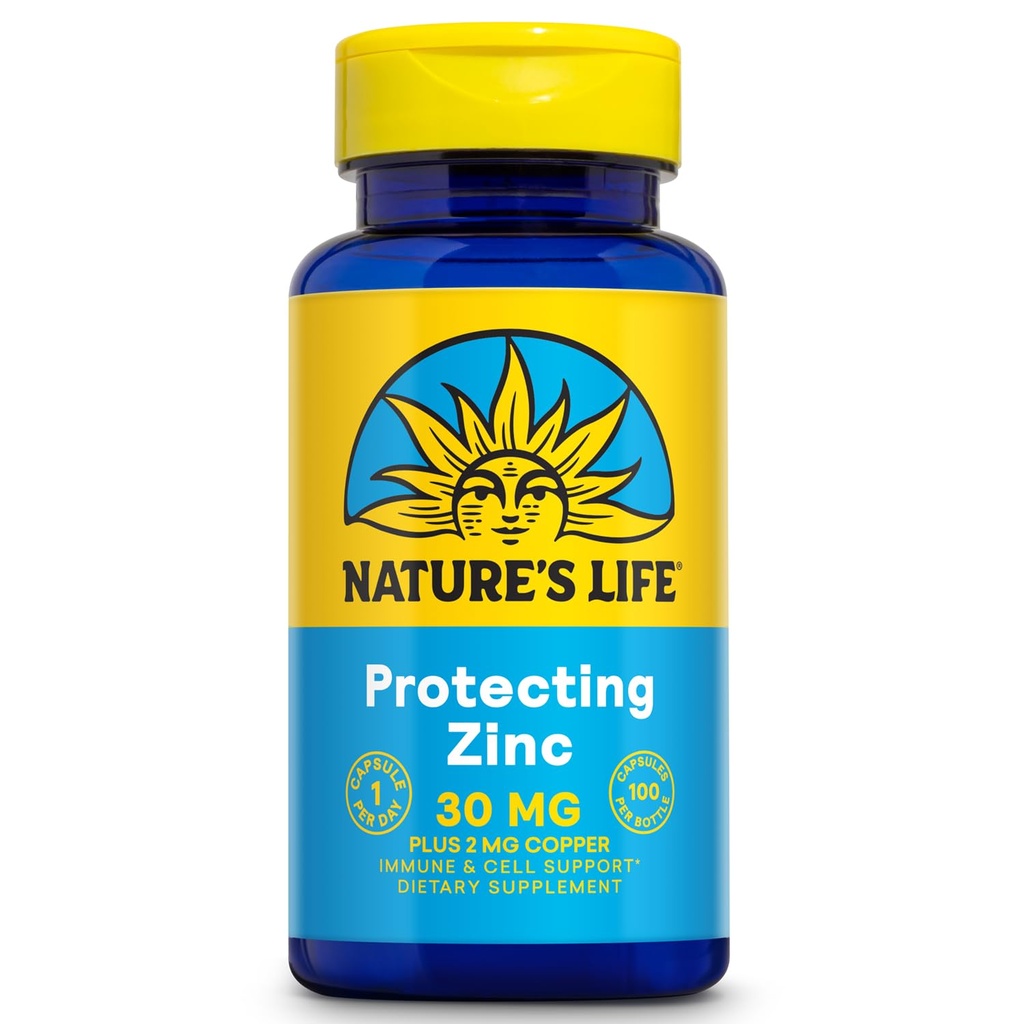 Naturens Life Zinc Picolinate 30mg Plus 2mg Copper - Chelated Zink Supplement för immun, kardiovaskulär, hud, cellulär funktion och muskelstöd - 60-dagars garanti - 100 portioner, 100 kapslar