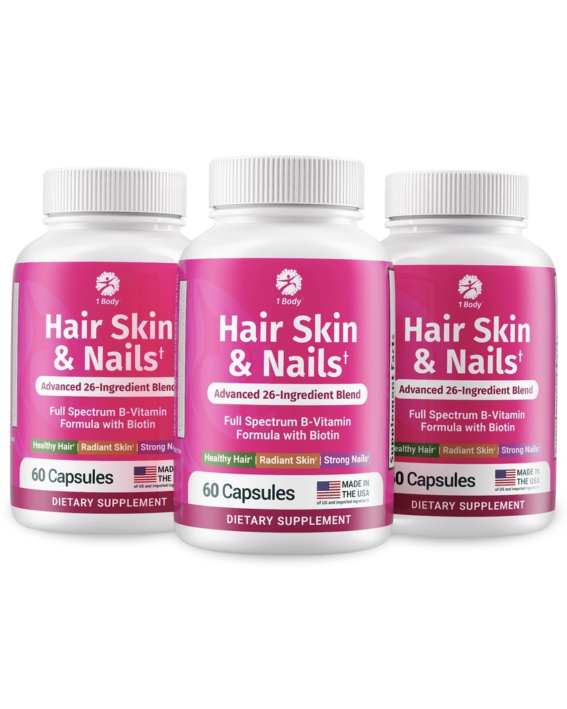 1 Body Hair Skin Nails Vitamin Complex med Biotin - Komplett formel med 26 viktiga vitaminer för män och kvinnor - 3 Pack