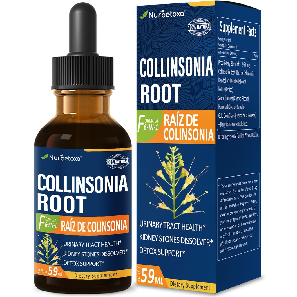 Collinsonia (Stone Root) Drops för urinvägs hälsa, naturlig växtbaserade formel Supplement w / stenbrytare Chanca Piedra Extract Support Kidney Stones Dissolver & Detox Cleanse. 2oz