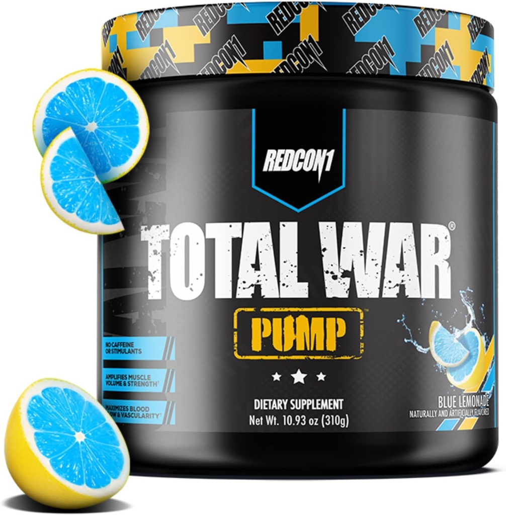 REDCON1 Non Stim & Caffeine Free Pre Workout Powder för kvinnor och män - Total War Pump - med L-Citrulline, Beta Alanine & More - Workout vid vilken tidpunkt som helst på dagen - Blue Lemonade (10,93 oz)