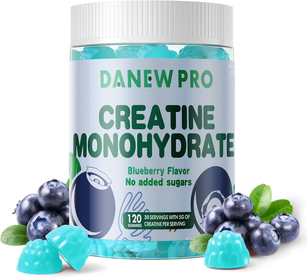 Kreatinmonohydrat Gummies 5000mg för män och kvinnor, kreatinmonohydrat för muskelstyrka, muskelbyggare, energiökning, pre-workout tillskott (120 greve)-blåbär smak