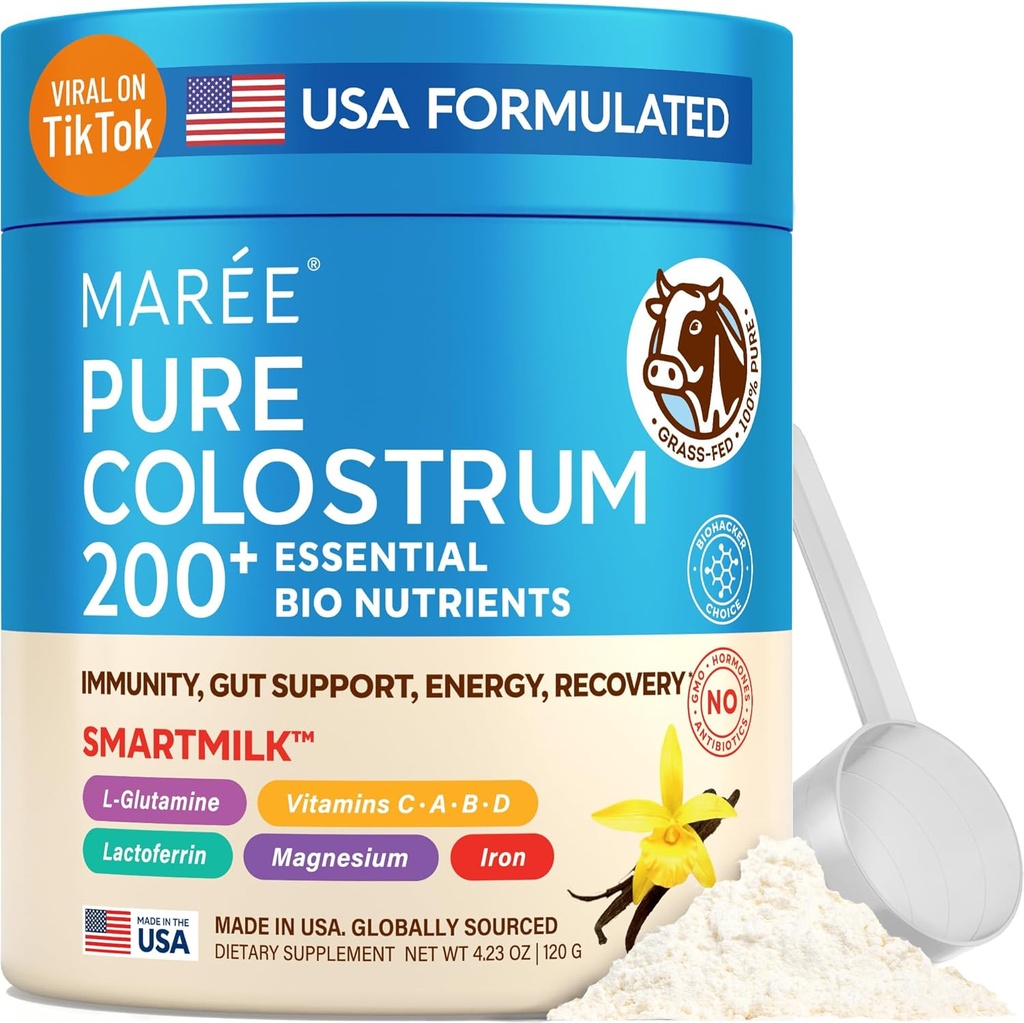 MAREE Colostrum Supplement - Bovine Colostrum Powder for Women & Men for Gut Health - Grass Fed Colustrum Immune Support Supplement Gut Health for Women with L Glutamine - Calostro Bovino Para Adultos