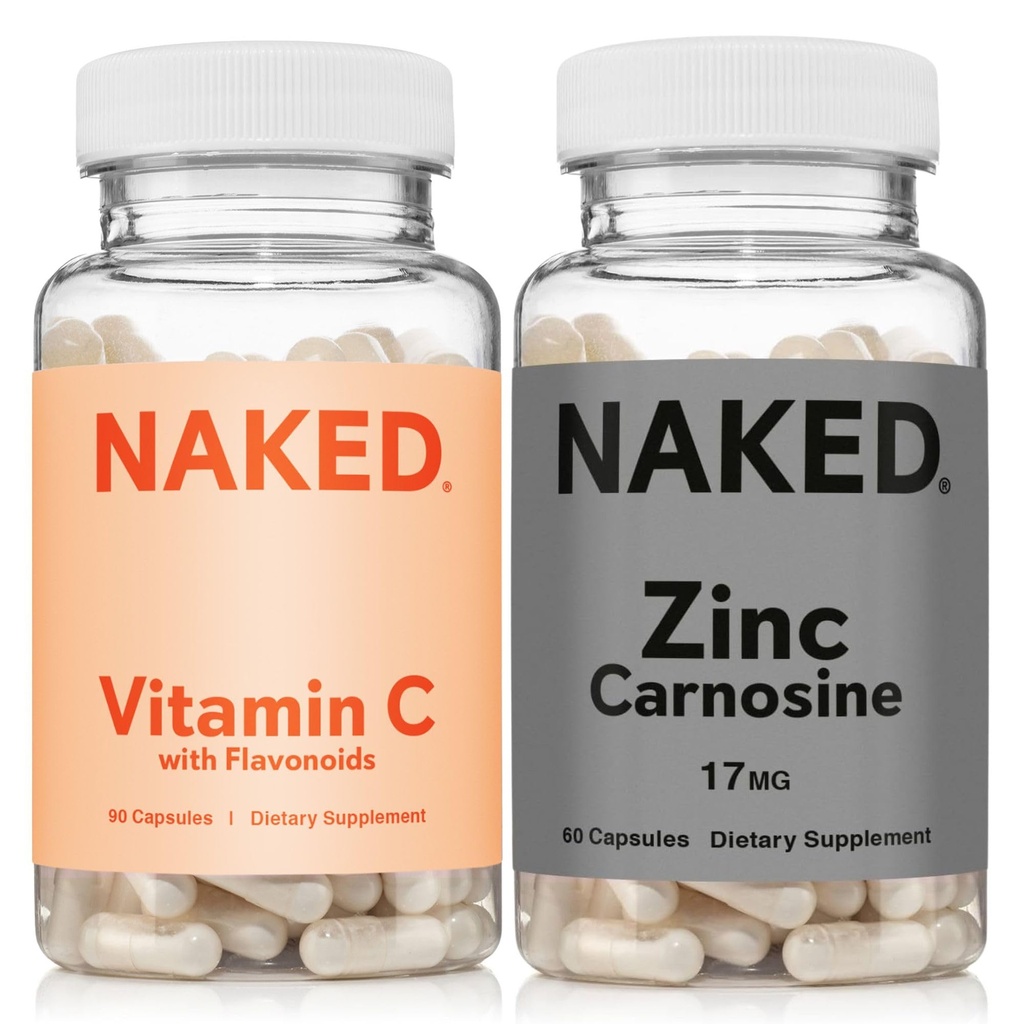 NAKED Zink Carnosine 17mg (60 kapslar) Vitamin C 500mg (90 kapslar) - Vegan; Non-GMO; Gluten Free; Daily Immune and Stomach Support