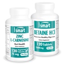 Supersmart - Zink L-Carnosine + Betaine HCl Bundle (Gastric Health) | Non-GMO & Gluten Free - Vegetariska kapslar