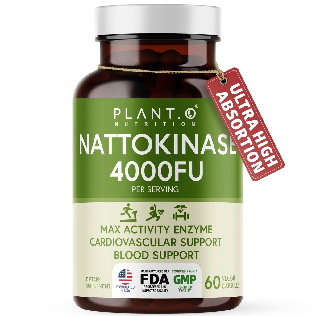 PLANT.O NUTRITION Nattokinase Supplement with Max Enzyme Support - 4,000 FU Per Serving - Premium Nattokinase Formula for Heart Health Support - 60 Capsules - Made in USA