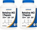 Nutricost Betaine HCl + Pepsin 790mg, 240 kapslar, 2 flaskor (480 kapslar)