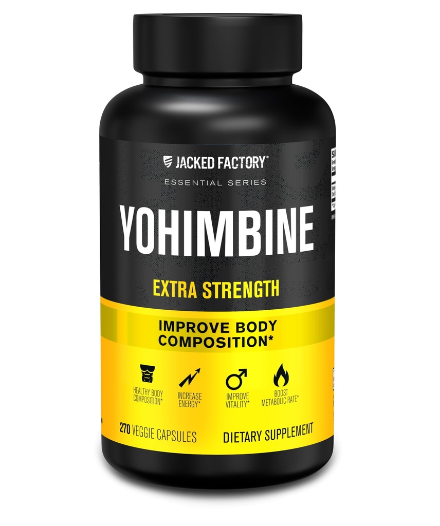 Jacked Factory Yohimbine Extra Strength Supplement, 270 kapslar - Premium Yohimbe Bark Extract för erfarna användare - Body Recomposition, Energy & More - Zero Fillers - 270 Veggie Capsule Pills