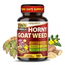 Horny Goat Weed 600 mg med Yohimbine, Tongkat Ali, Maca, Tribulus & Panax Ginseng - 8-i-1 Styrka & Vitalitet Support - 180 kapslar - Vegatot - Gluten-Free, Lab Verified