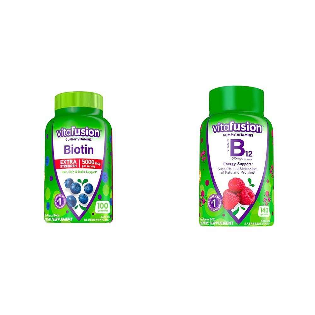 Vitafusion Extra Strength 5,000 mcg Biotin and 1,000 mcg B12 Gummy Vitamins, America's Number 1 Gummy Vitamin Brand, 50 and 70 Day Supply