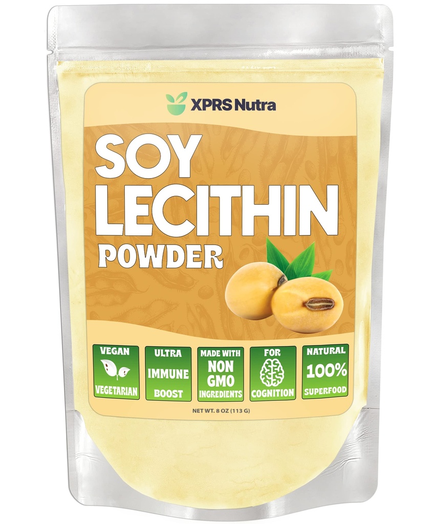 XPRS Nutra Soy Lecithin Powder Food Grade Fat Emulsifier - Lämplig för matlagning, bakning och mer - Vegan Friendly Soy Lecithin Powder Cooking Aid (8 Ounce)