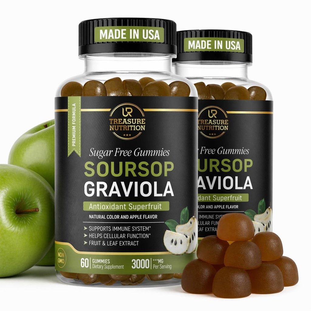 Soursop Leaves & Soursop Fruit Gummies - 3000mg Soursop Extract - 2 Pack Graviola Supplement - Soursop Fruit and Leaf - 120ct - Sugar-Free - Gluten Free - Non-GMO - Vegan Friendly