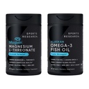 Sports Research® 90 Ct Cognitive Health Support Pack - Triple Strength Omega 3 Fish Oil EPA DHA Fatty Acids från Single-Source Wild Alaskan Pollock & Magtein Magnesium L-Threonate för minne, Focus