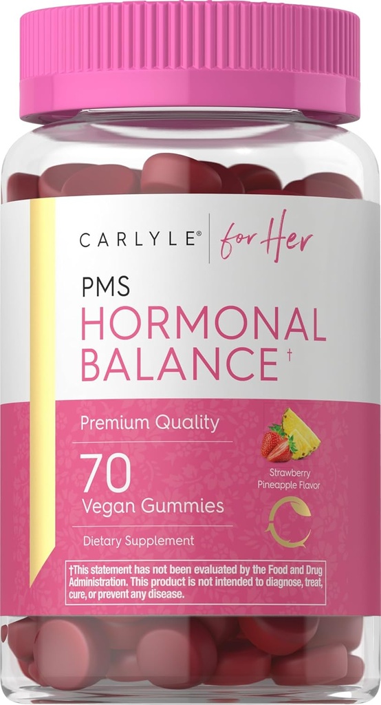 Carlyle Hormonal Balance för kvinnor och PMS Supplement | 70 Gummies | Vitamin Complex | med järn | Vegan, icke-GMO, Gluten Free | för Herr
