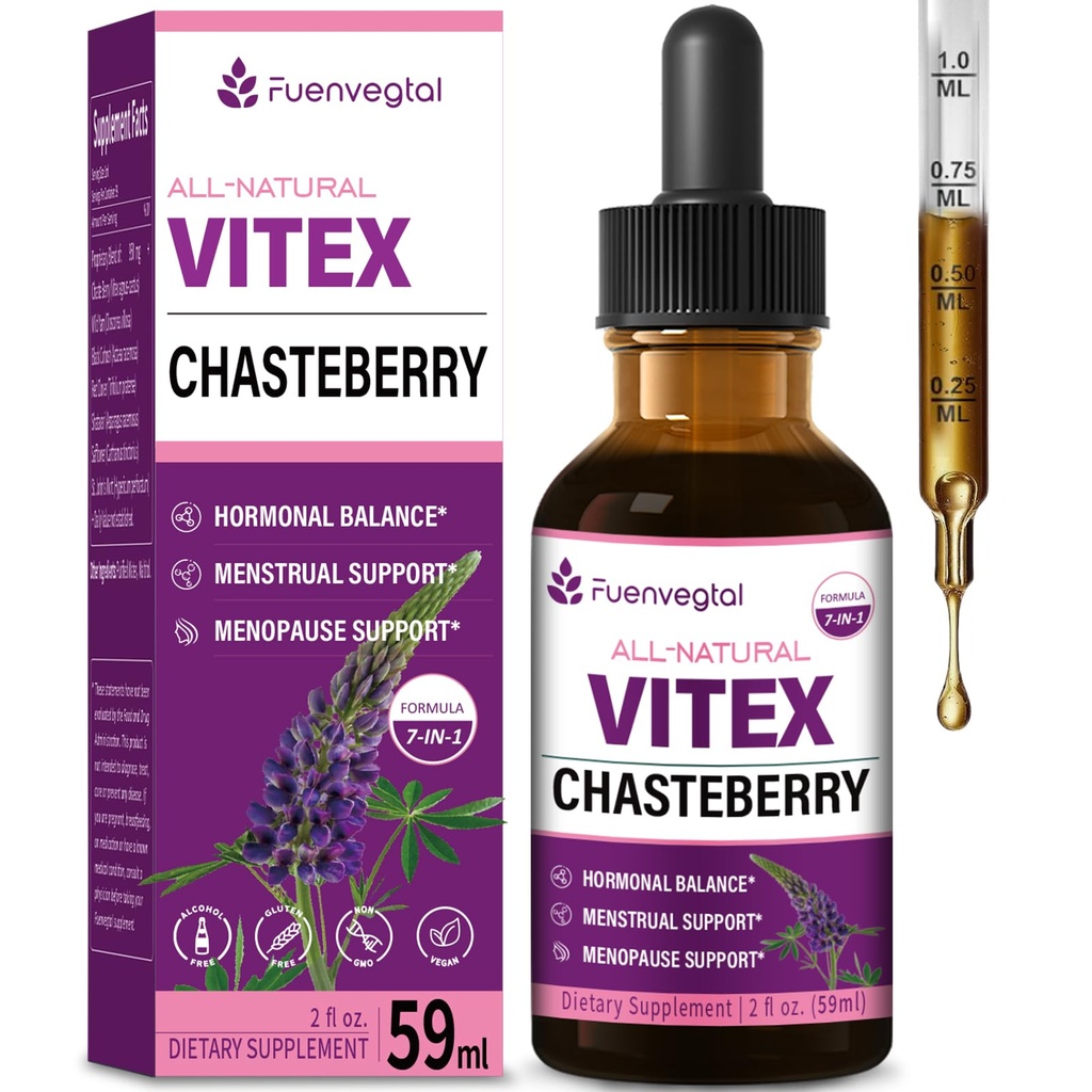 Vitex (Chaste Berry) Drops for Women, Natural Menstrual & Menopause Support Supplement w/Chasteberry, Black Cohosh, Red Clover, Shatavari, Wild Yam, St. John's Wort Herb Extract. 2oz