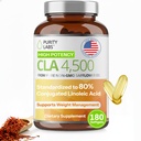 Purity Labs CLA kompletterar 4500MG - Non-GMO Safflower Oil - Stöder energi, viktminskning, hjärthälsa och muskelhälsa - 180 Mjuka gel