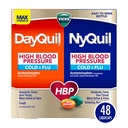 VICKS DayQuil & NyQuil High Blood Pressure Cold & Flu Relief Liquicap 48ct Co-Pack, Powerful Multi Symptom Daytime & Nighttime Medicine for Cold, Cough, and Flu Symptoms, 24ct DayQuil, 24ct NyQuil