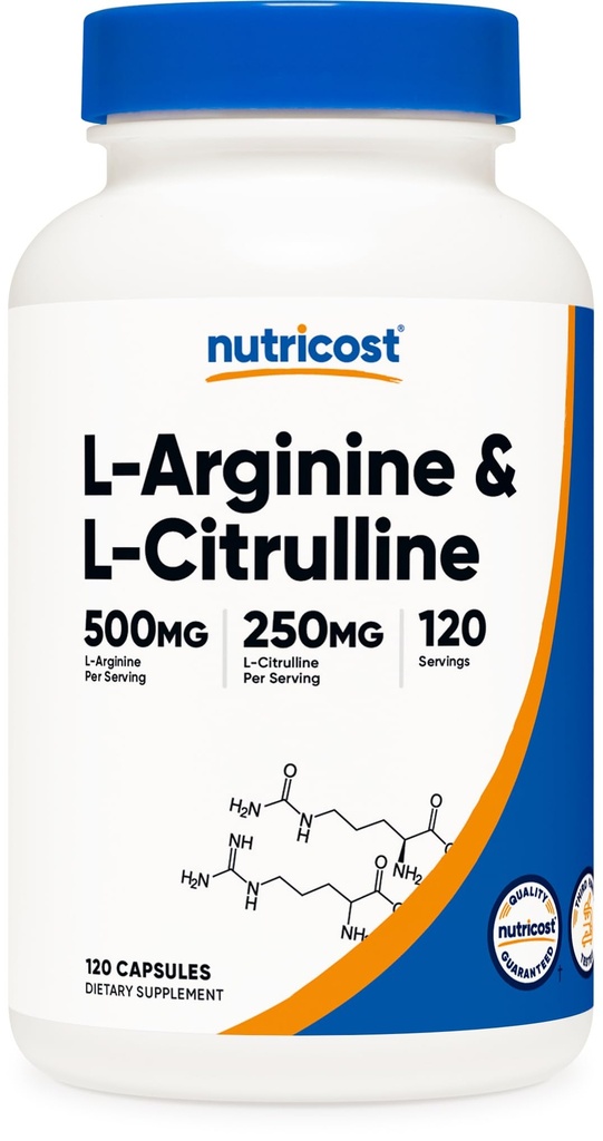 Nutricost L-Arginine L-Citrulline Komplex 750mg, 120 kapslar - Icke-GMO