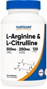 Nutricost L-Arginine L-Citrulline Komplex 750mg, 120 kapslar - Icke-GMO