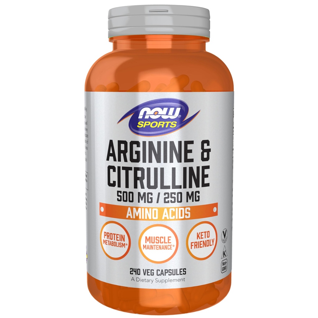 NOW Sports Nutrition, Arginine & Citrulline 500 mg/250 mg, Aminosyror, 240 Veg kapslar