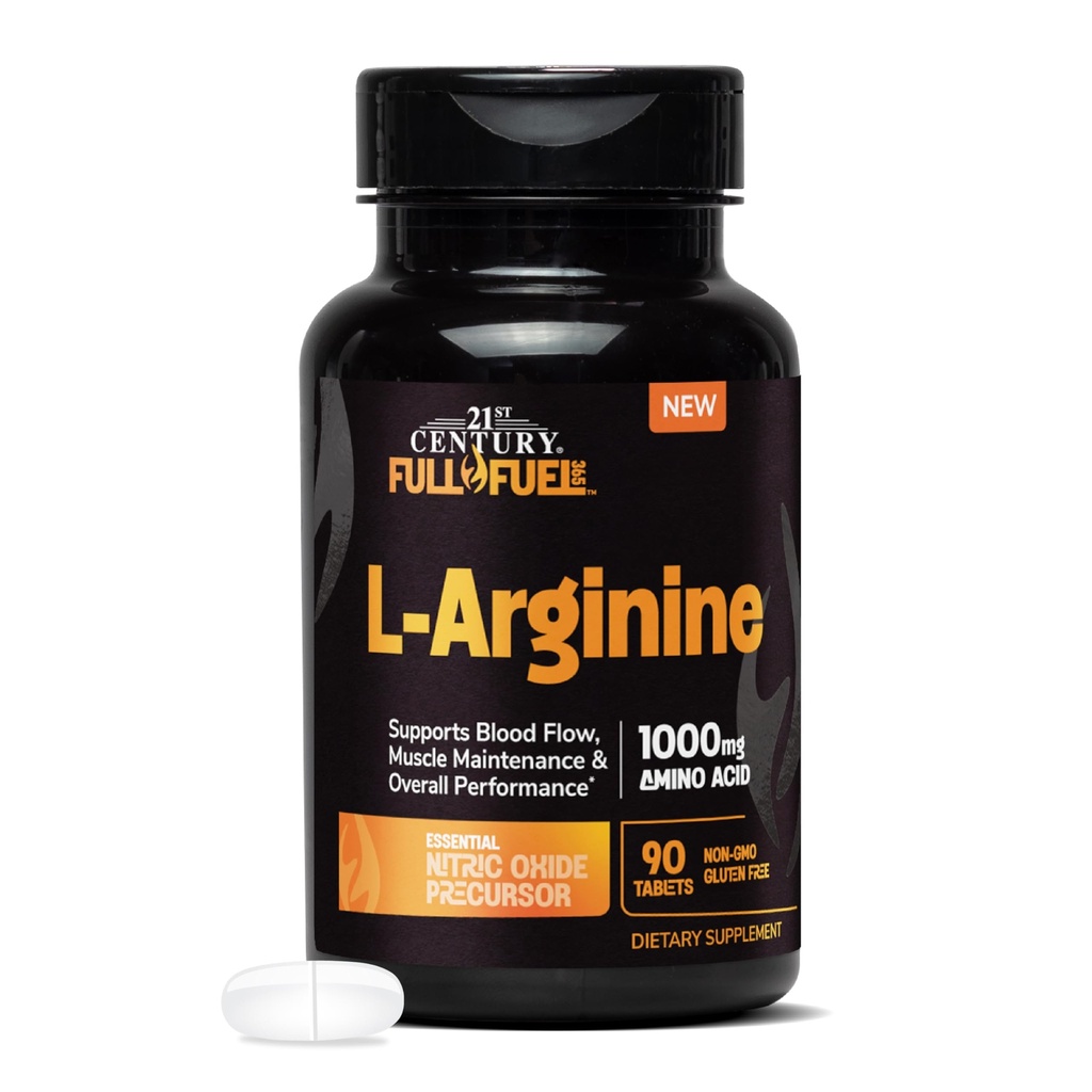 21st Century Full Fuel 365 L-Arginine 1000mg, 90 greve, Amino Acid Supplement för muskel, blodflöde och uthållighetsstöd, icke-GMO, Gluten Free