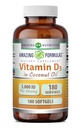 Fantastiska formler Vitamin D3 med Coconut Oil Supplement | 5000 IE Per Serving | 180 Softgels | Non-GMO | Gluten Free | Made in USA