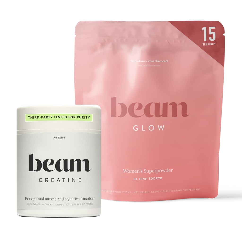 Beam Glow & Creatine Bundle, Hormone Balance, Energy & Muscle Support för kvinnor, hår, hud, naglar, Hydration, Vegan, No Sugar, Tredje part testade