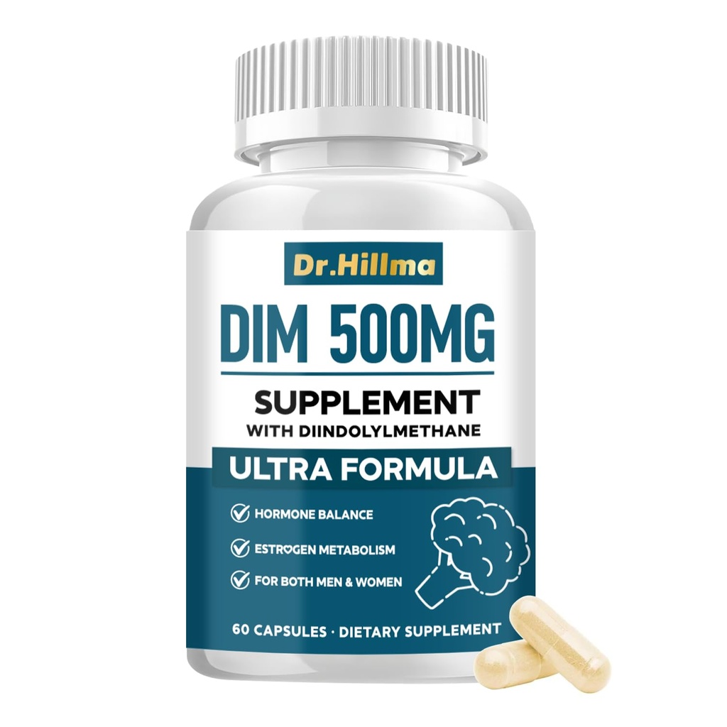 DIM 500MG Supplement Ultra Formula – Hormone Metabolism & Estrogen Balance Support for Women & Men – Diindolylmethane with Black Pepper Extract for Maximum Absorption – Vegan & Soy-Free – 60 Capsules