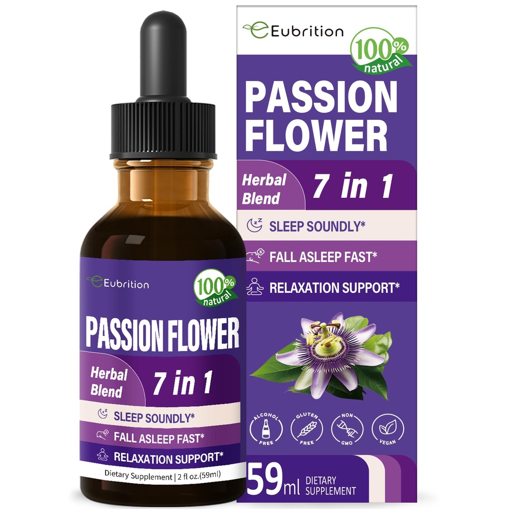 Passion Flower Liquid Drops för Sleep Support, Natural Herbal Formel med Valerian Root Chamomile Extract Support Soundly & Relaxation. High Bioavailability Supplement.2oz
