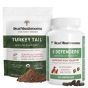 Real Mushrooms Turkiet Tail Powder för människor (45 portioner) och Turkiet Tail för husdjur (90ct) - Powder & Capsules Bundle för immunstöd - Vegan, icke-GMO, Grain-Free, Gluten-Free