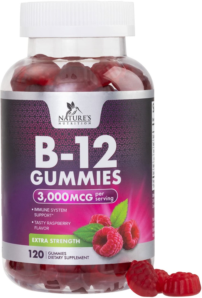 B12 Vitamins Energy Gummies 3000 mcg - Extra styrka B 12 Gummy för Metabolism & Immune System Support - Chewable Dietary B12 Supplements for Adults & Kids Caffeine Free Gummy Vitamin - 120 Gummies