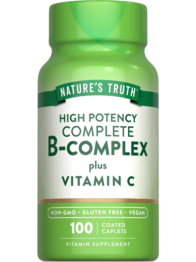 Naturens Sanning Vitamin B Complex Plus Vitamin C | 100 Caplets | Vegan, Non-GMO & Gluten Free Supplement