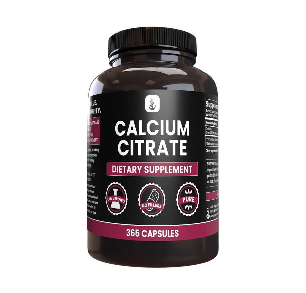 Rena originalingredienser Calcium Citrate (365 kapslar), No Magnesium eller Rice Fillers, Always Pure, Lab Verified