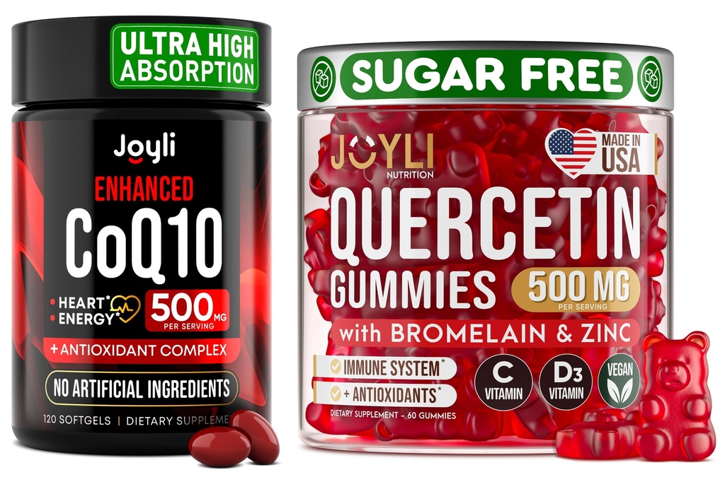 Quercetin with Bromelain & CoQ10 500mg Bundle – 120 Coenzyme Q10 Softgels + 60 Sugar-Free Quercetin Gummies with Zinc, Vitamin C & D3 – Immune, Heart & Energy Support – USA Made Supplements