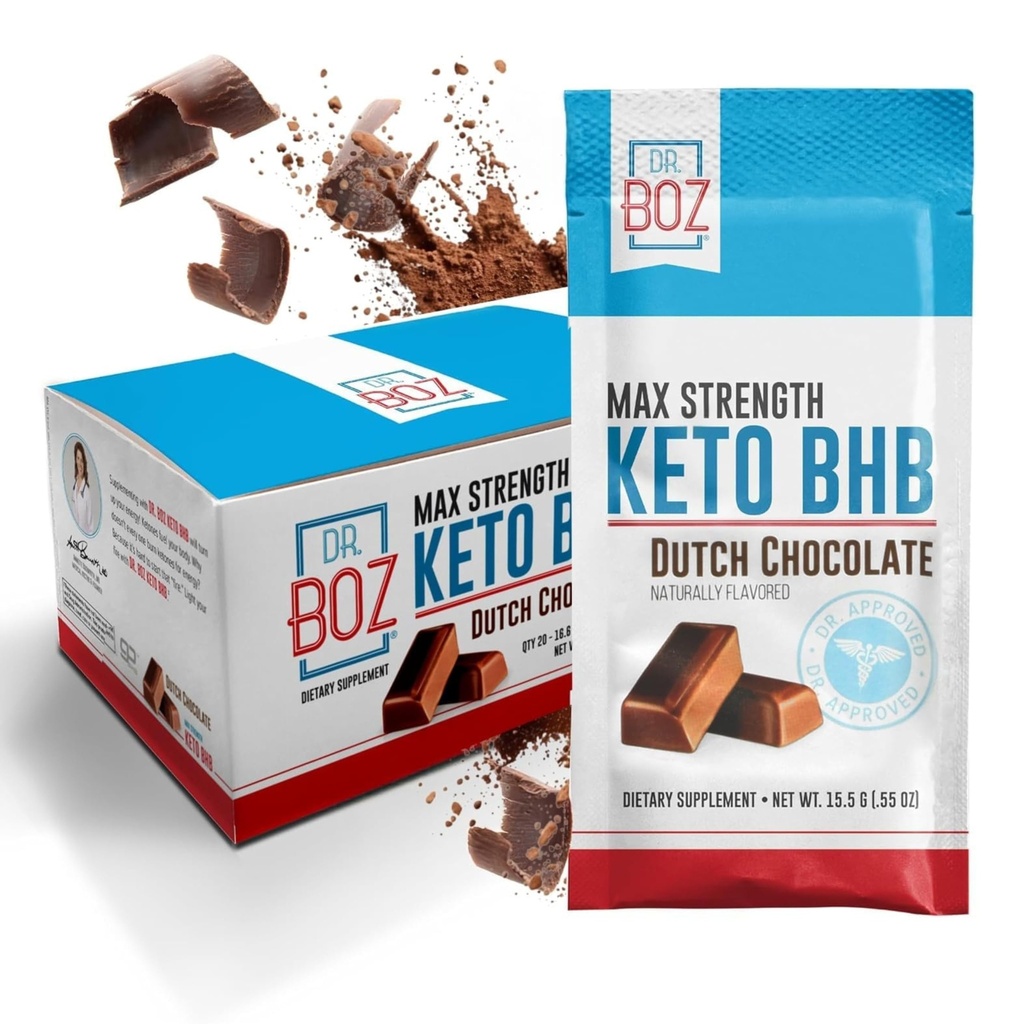 Dr Boz - Keto BHB Powder - Nederländsk choklad, 20 Sachets - Öka energi och minska begär - Max Styrka kosttillskott - USA Made - 11.7oz (332g)