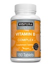 Vitamin B-Complex, 180 Vegan tabletter, alla B-vitaminer Inklusive B12, B1, B2, B3, B5, B6, B7, B9, Folsyra, för stress, energi och hälsosam immunsystem *, naturligt tillskott utan tillsatser